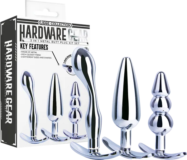 Anal Excellent Power 3 in 1 Metal Butt Plug Kit Set Chrome