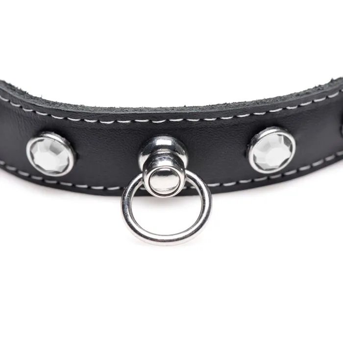 Anal XR Brands The Master Series Bling Vixen Leather Choker w Clear Rhinestones Black