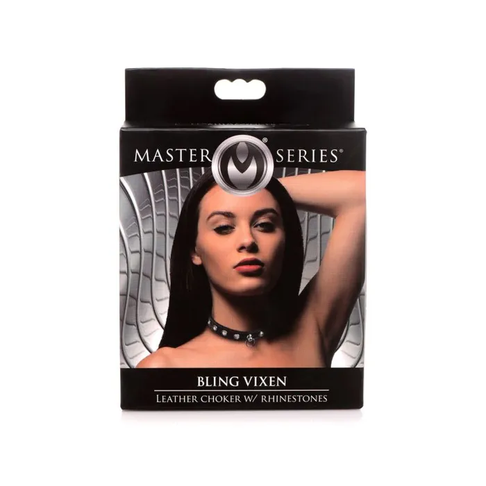 Anal XR Brands The Master Series Bling Vixen Leather Choker w Clear Rhinestones Black