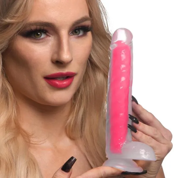 Dildos Lollicock 7 Inch Glow In The Dark Silicone Dildo With Balls Pink