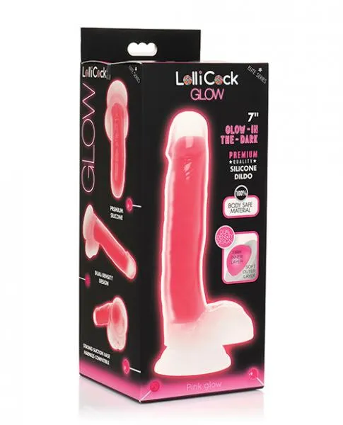 Dildos Lollicock 7 Inch Glow In The Dark Silicone Dildo With Balls Pink Dildos Lollicock 7 Inch Glow In The Dark Silicone Dildo With Balls Pink