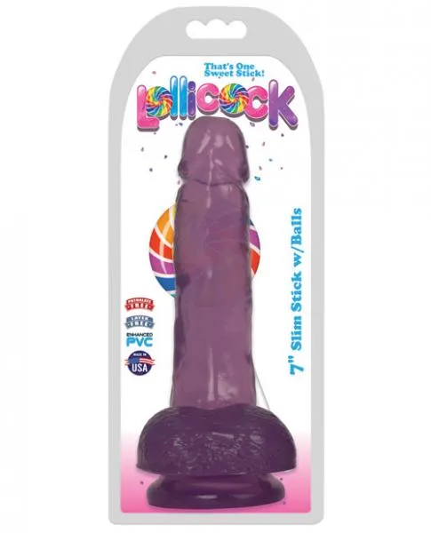 Lollicock 7 Inches Slim Stick With Balls Grape Ice Purple Curve Novelties Dildos Lollicock 7 Inches Slim Stick With Balls Grape Ice Purple Curve Novelties Dildos