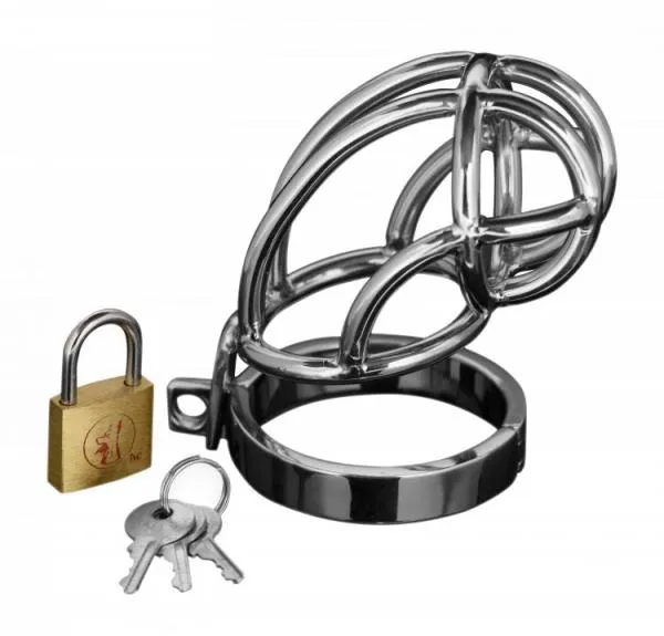 Male Sex Toys Master Series Captus Stainless Steel Locking Chastity Cage