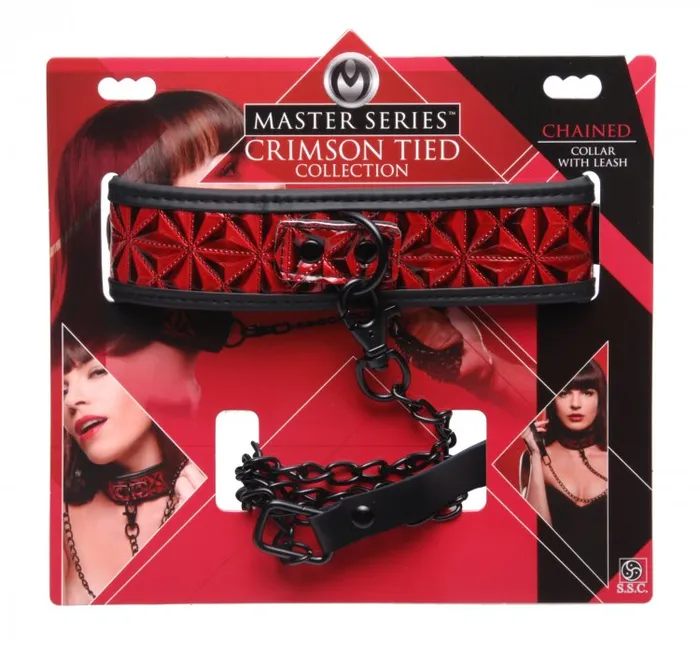 Master Series Male Sex Toys Crimson Tied Chained Collar With Leash