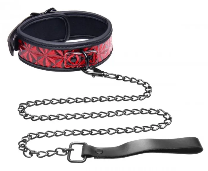 Master Series Male Sex Toys Crimson Tied Chained Collar With Leash Master Series Male Sex Toys Crimson Tied Chained Collar With Leash