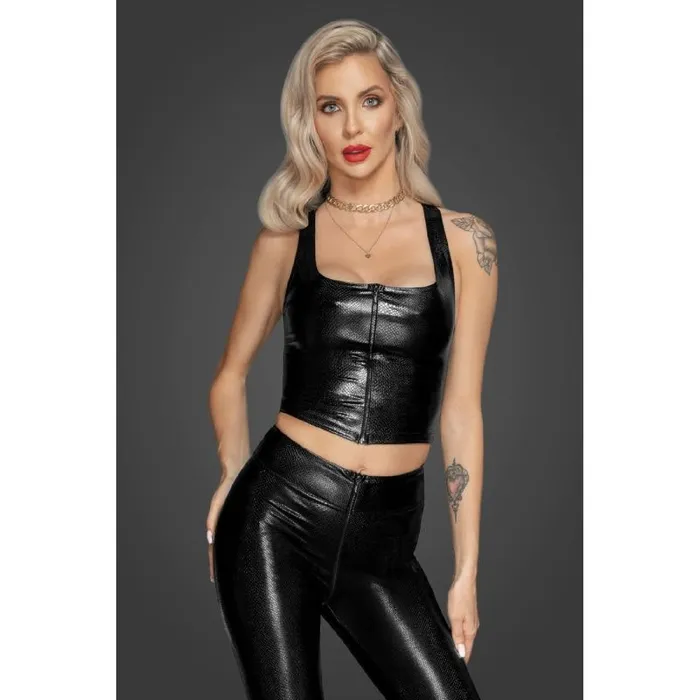 Noir Handmade Anal Snake Wetlook Top with Zipper Black