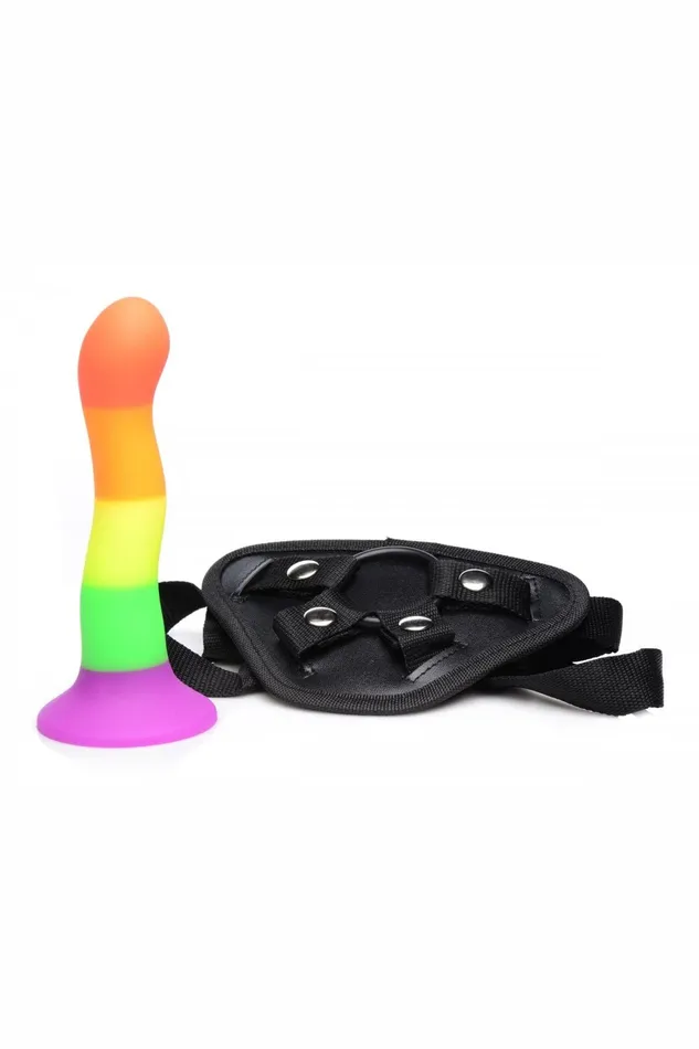 Sd Female Sex Toys Proud Rainbow Silicone Dildo with Harness