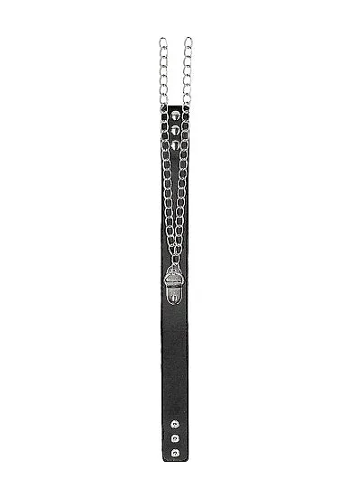 Shots Toys Restraints Ouch Bonded Leather Collar With Hand Cuffs With Adjustable Straps and Chain Black