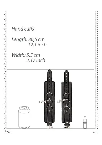Shots Toys Restraints Ouch Bonded Leather Collar With Hand Cuffs With Adjustable Straps and Chain Black