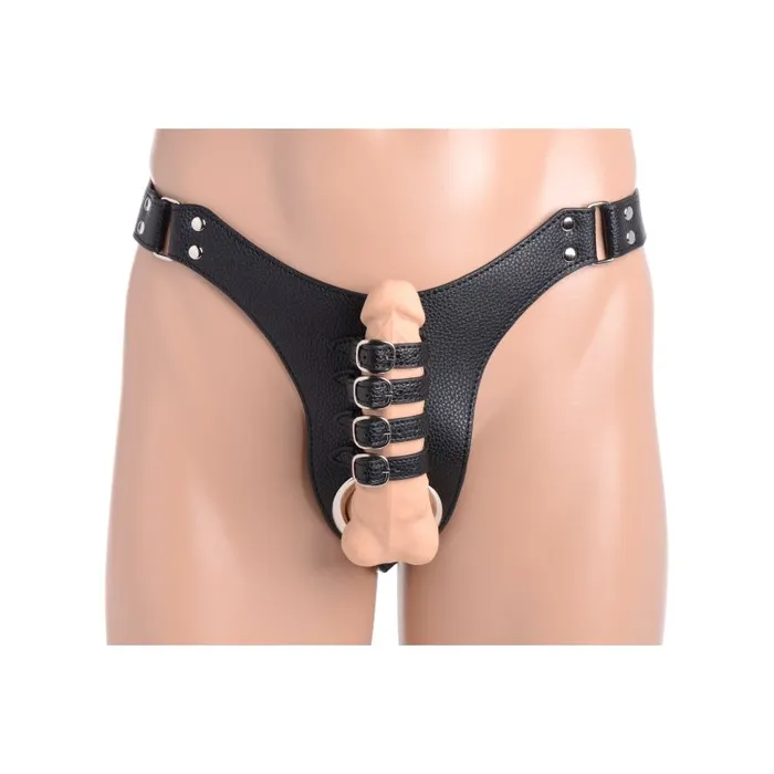 Strict Male Chastity Harness w Anal Plug Black Anal