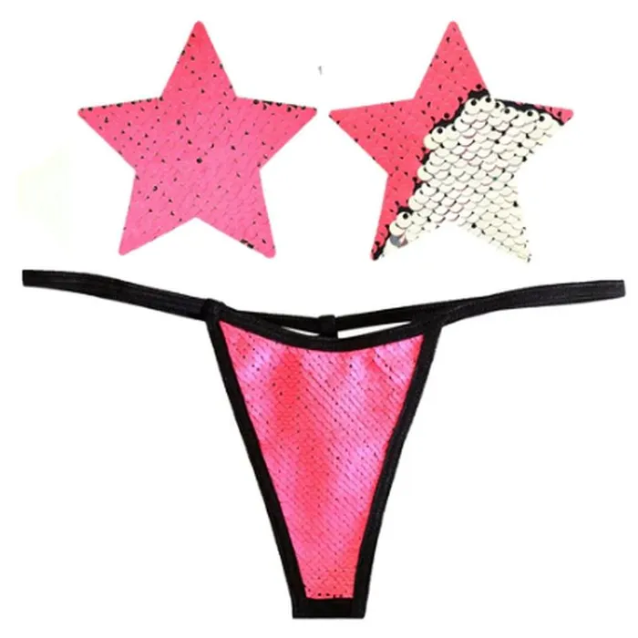 Vibrators Bitchin Neon Pink and Silver Blacklight Sequin Pastie and Panty Set Pink Neva Nude Vibrators Bitchin Neon Pink and Silver Blacklight Sequin Pastie and Panty Set Pink Neva Nude