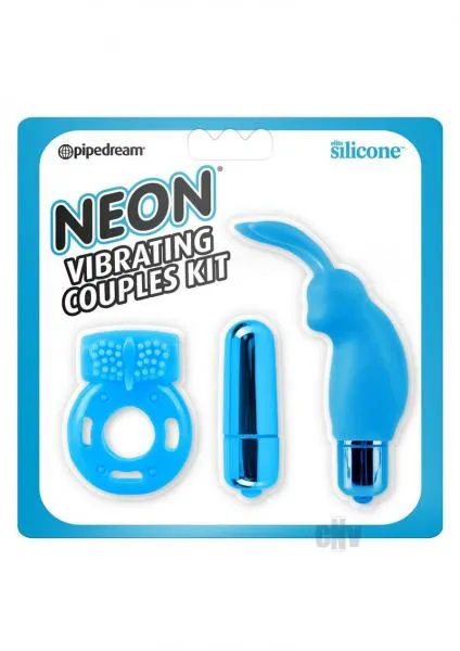 Vibrators Pipedream Neon Vibrating Couples Kit Blue Vibrators Pipedream Neon Vibrating Couples Kit Blue