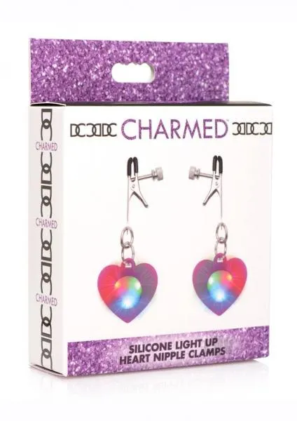 Vibrators Seductucom Charmed Light Up Heart Nip Clamps Purple