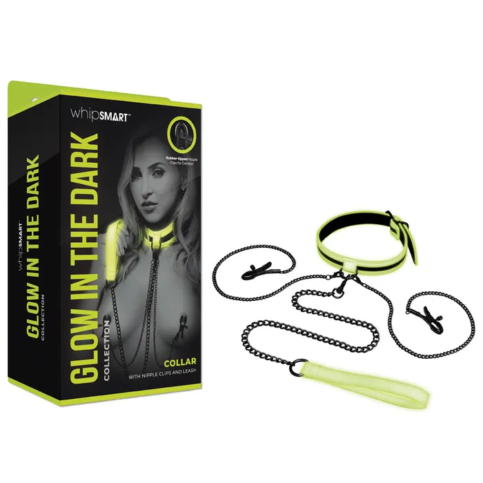 WhipSmart Female Sex Toys WhipSmart Glow In The Dark Collar with Nipple Clips Leash WhipSmart Female Sex Toys WhipSmart Glow In The Dark Collar with Nipple Clips Leash