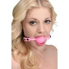 XR Brands Dildos Frisky Glow Gag Glow in the Dark Silicone Ball Gag PinkBlack