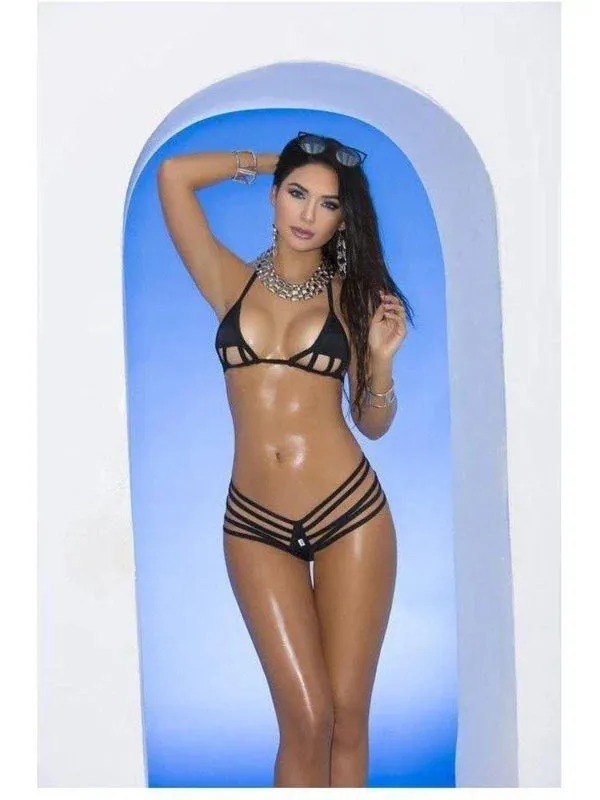 Anal Elegant Moments Strappy Black Cage Bra and Strappy Gstring Bikini Set Elegant Moments
