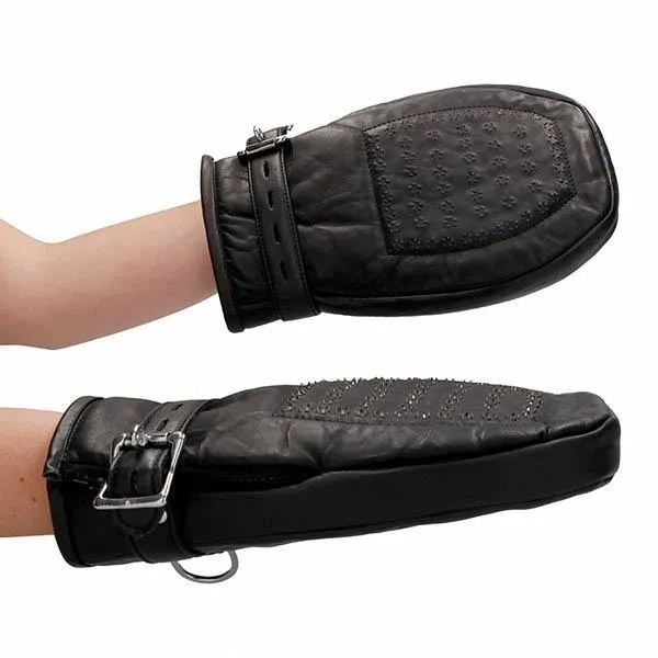 Shots Toys Couples Ouch Pain Bondage Mittens with Metal Teeth