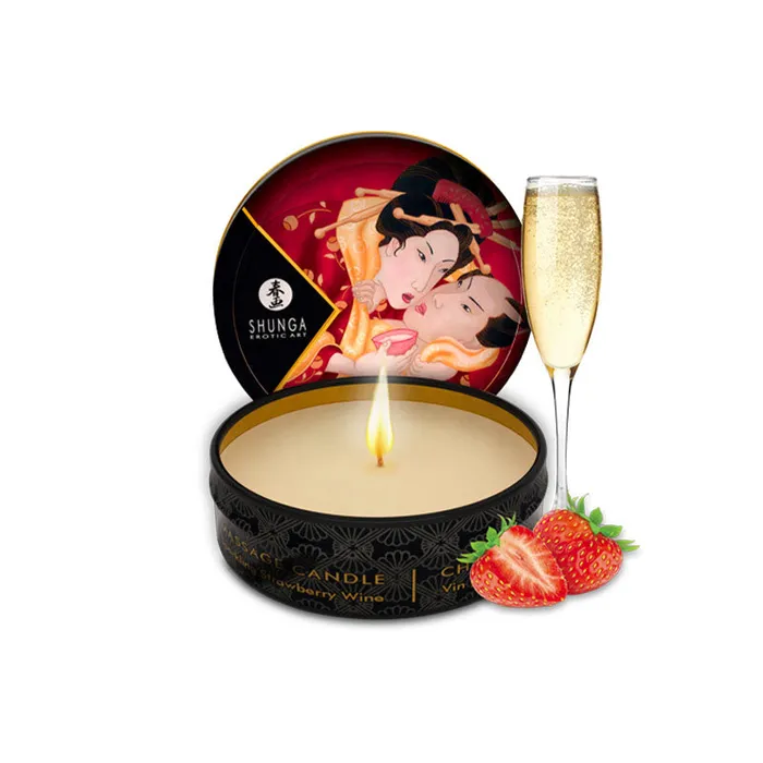 Shunga Couples Romance Mini Massage Candle Sparkling Strawberry Wine Scent