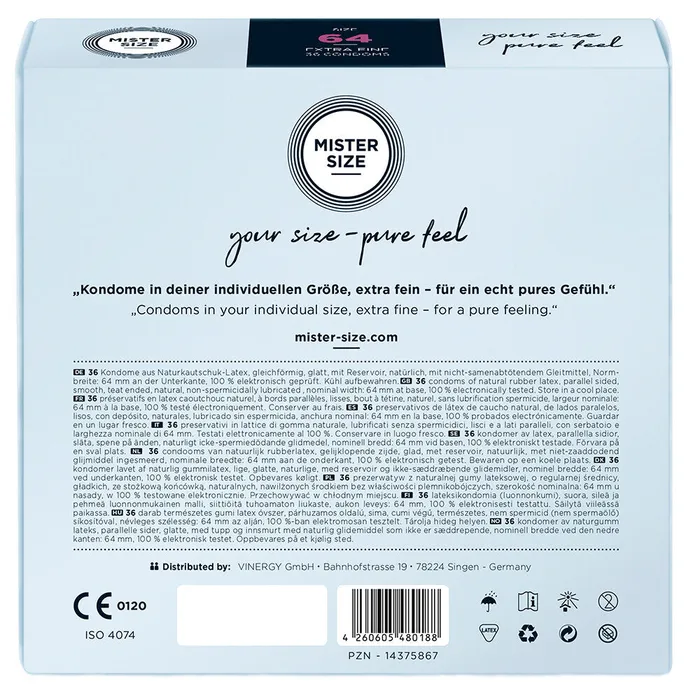 Mister Size Mister Size 64mm Your Size Pure Feel Condoms 36 Pack Male Sex Toys