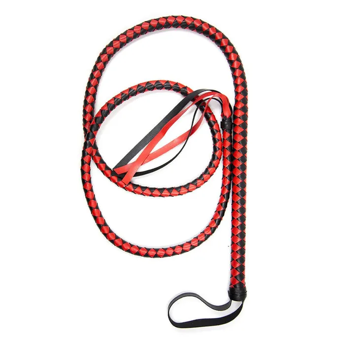 19m Extra Long Faux Leather Bondage Braided Whip BlackRed GN Restraints