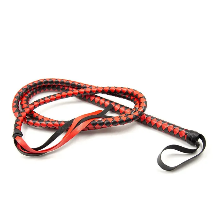 19m Extra Long Faux Leather Bondage Braided Whip BlackRed GN Restraints