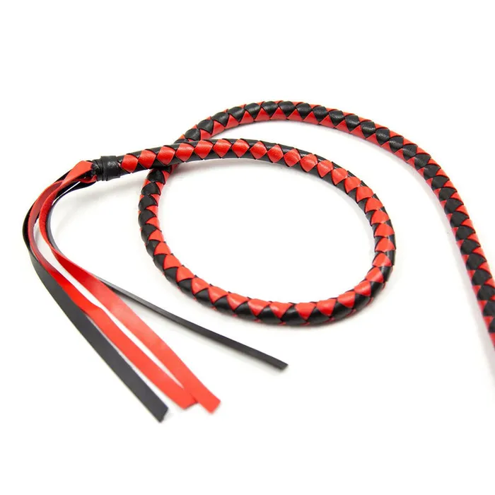 19m Extra Long Faux Leather Bondage Braided Whip BlackRed GN Restraints