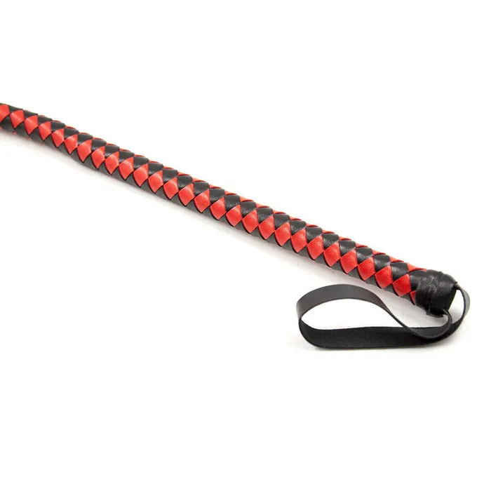 19m Extra Long Faux Leather Bondage Braided Whip BlackRed GN Restraints