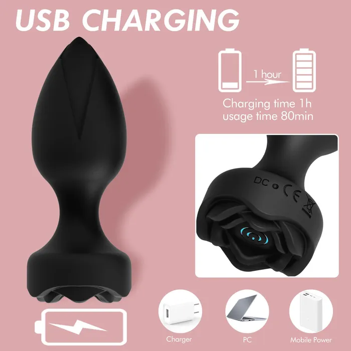 AH Anal AH ROSE Remote Control Anal Plug Vibrator Black