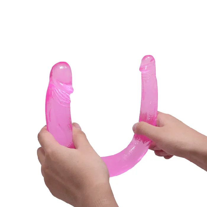 Double Dong Bendable Jelly Soft Pink Dildo 42 CM Baile Sex Toy Dildos