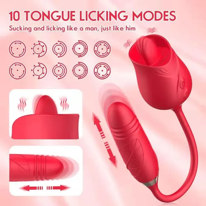 FULLROSE FULLROSE Realistic Tongue Licking Thrusting Dildo Vibrator Female Sex Toys