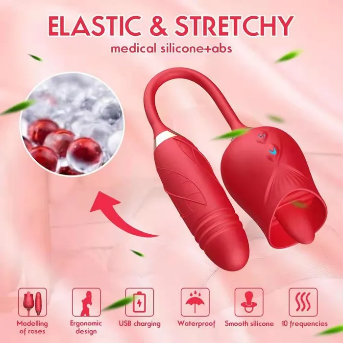 FULLROSE FULLROSE Realistic Tongue Licking Thrusting Dildo Vibrator Female Sex Toys