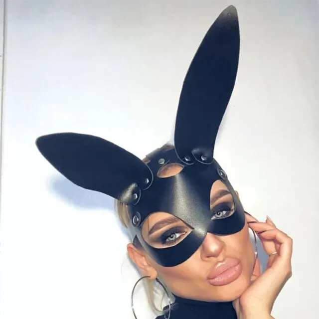 Kinkpod Couples Spikes Rivets Studded Mask Women Leather Adult Bondage Mask Evil Bunny Halloween Cosplay Anime Party Face Masks Squid Game