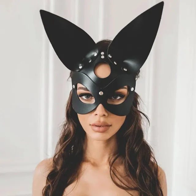 Kinkpod Couples Spikes Rivets Studded Mask Women Leather Adult Bondage Mask Evil Bunny Halloween Cosplay Anime Party Face Masks Squid Game