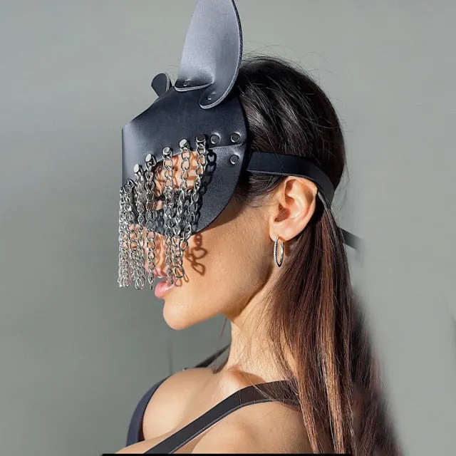 Kinkpod Couples Spikes Rivets Studded Mask Women Leather Adult Bondage Mask Evil Bunny Halloween Cosplay Anime Party Face Masks Squid Game