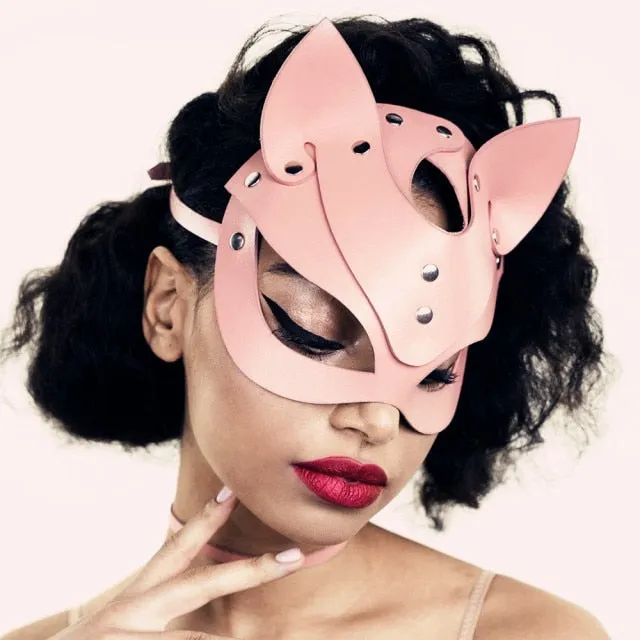 Kinkpod Couples Spikes Rivets Studded Mask Women Leather Adult Bondage Mask Evil Bunny Halloween Cosplay Anime Party Face Masks Squid Game