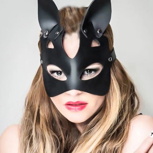 Kinkpod Couples Spikes Rivets Studded Mask Women Leather Adult Bondage Mask Evil Bunny Halloween Cosplay Anime Party Face Masks Squid Game