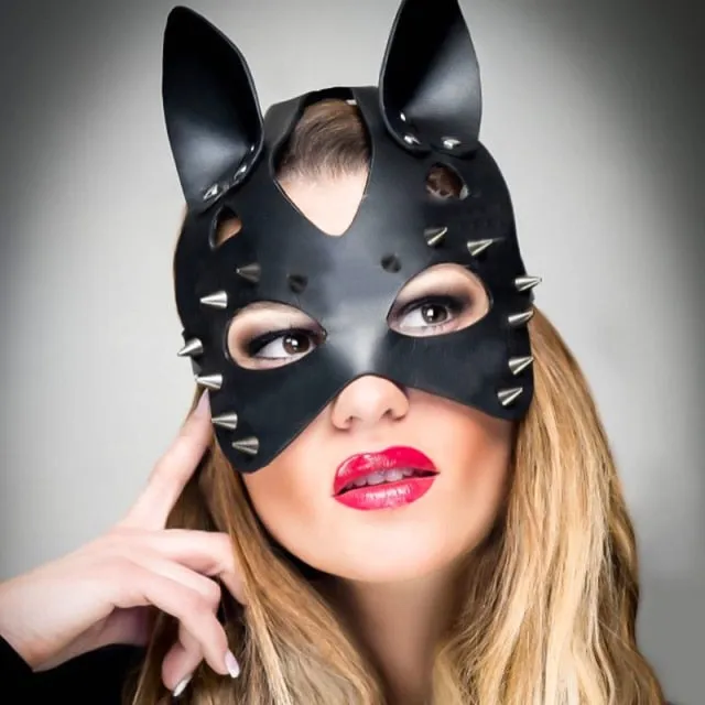 Kinkpod Couples Spikes Rivets Studded Mask Women Leather Adult Bondage Mask Evil Bunny Halloween Cosplay Anime Party Face Masks Squid Game