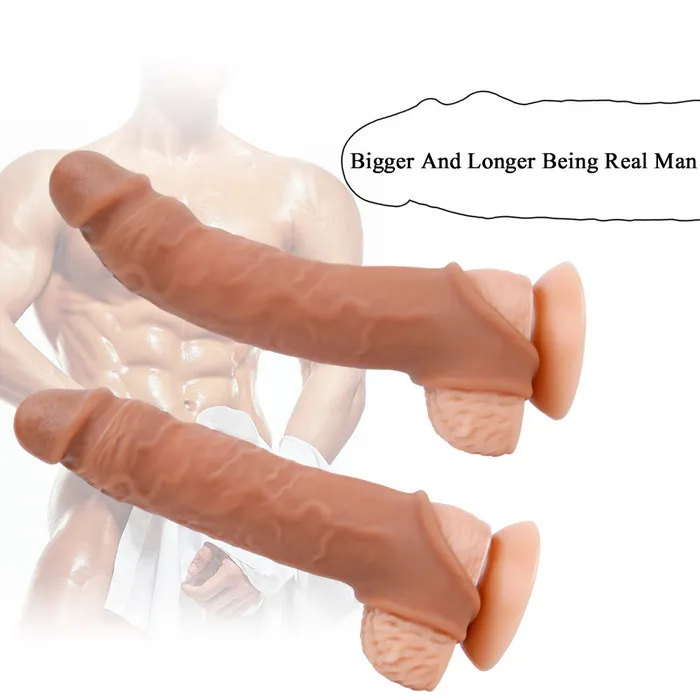 MD MD M3 Realistic Silicone Penis Sleeve Cock Extender Add 157 inch Male Sex Toys
