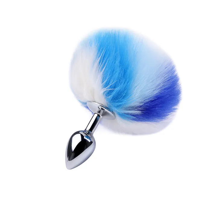 RY Cosplay Furry Rabbit Tail Anal PlugHeadbandNipple ClampCollar Bondage Kit BlueWhite RY Anal