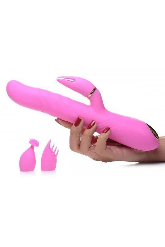 Vibrators Sex On the Go 10X VersaThrust Vibrating and Thrusting Silicone Rabbit with 3 Attachments Vibrators Sex On the Go 10X VersaThrust Vibrating and Thrusting Silicone Rabbit with 3 Attachments