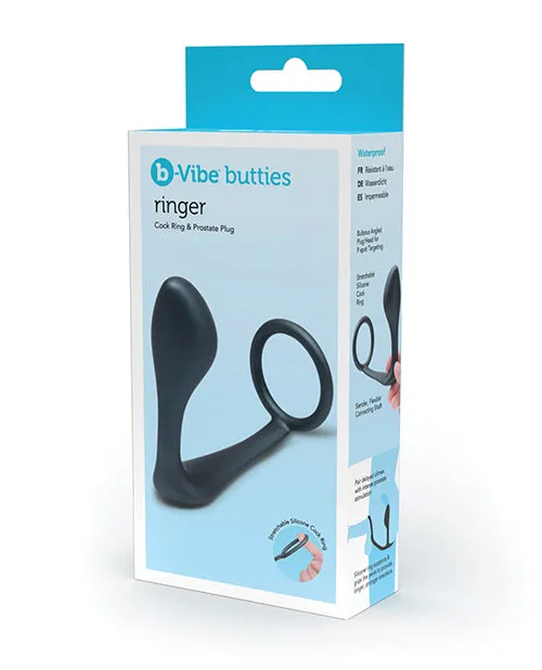 Anal Cotr INC BVibe Butties Ringer Cock Ring Prostate Plug Black