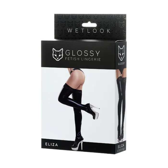 Anal Glossy Glossy Eliza Wetlook Stockings with Lace Insert Black SXL