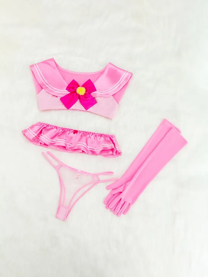 Anal Shein ROMWE Kawaii 4pack Bow Decor School Costume Set pink
