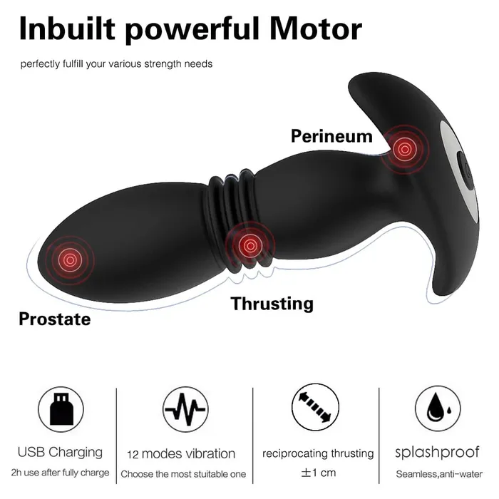 Anal USB Rechargeable Remote Vibrating and Thrusting Anal Plug Onion Toy
