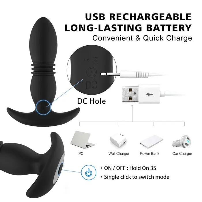 Anal USB Rechargeable Remote Vibrating and Thrusting Anal Plug Onion Toy