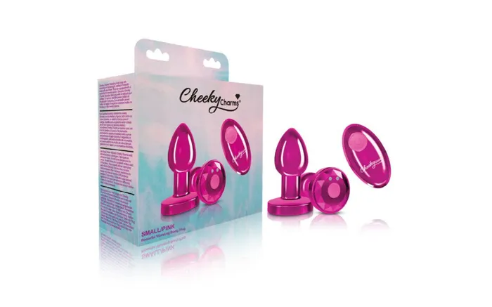 Cheeky Charms Anal Cheeky Charms Pink Vibrating Metal Butt Plug w Remote Small Pink
