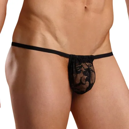 comme Anal Male Power Stretch Lace Posing Strap Black One Size
