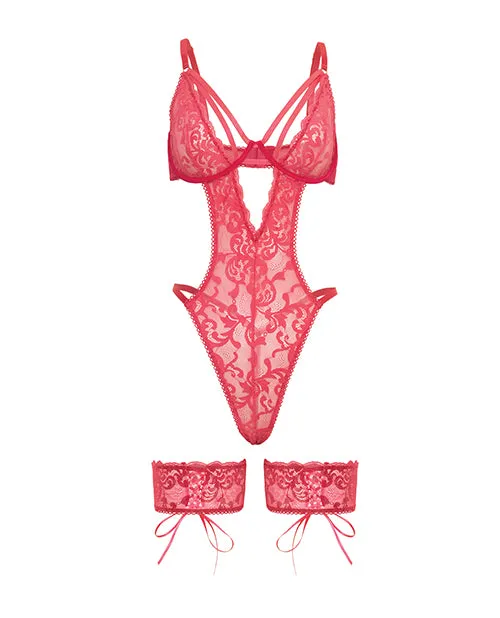 Couples Oh La La Cheri Genesis Lace Underwire Teddy wLace Garter Stays Raspberry Couples Oh La La Cheri Genesis Lace Underwire Teddy wLace Garter Stays Raspberry