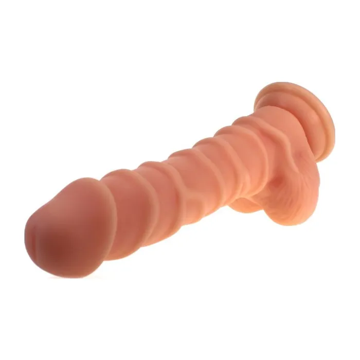 Dildos XMEN Realistic Dildo Ridged Shaft w Balls Flesh