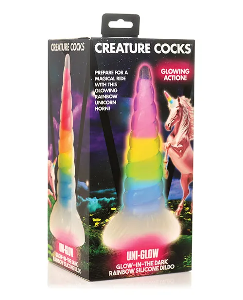 Dildos Xr LLC Creature Cocks Uni Glow in the Dark Silicone Dildo Rainbow